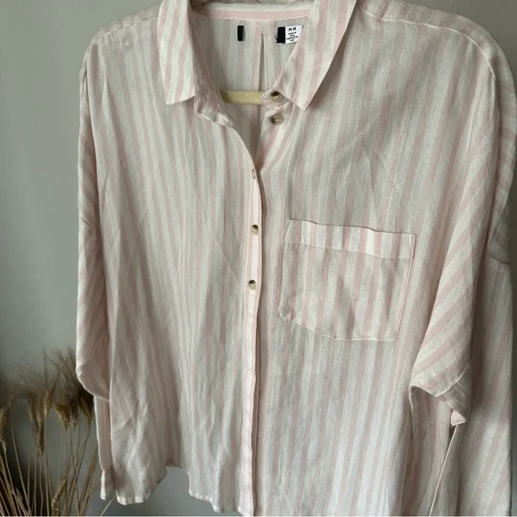 Urban Outfitters BDG Striped Button Down Blouse Pink and White M - Picture 12 of 12